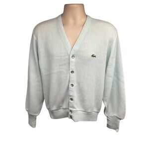 Izod Lacoste Mens Vintage Cardigan Sweater Small Light Blue Made in USA